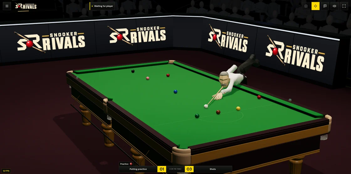 A player lining up a snooker shot in the Snooker Rivals stadium